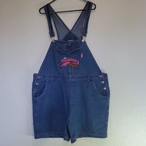 Vintage Cartoon Network Blue Denim Overalls with Embroidered Scooby Doo Design